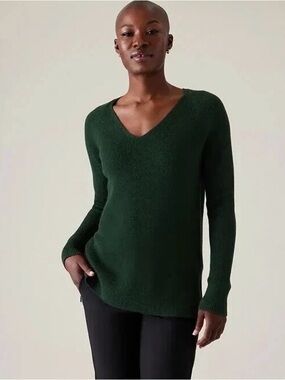 Athleta Deep Green V-Neck Knit Sweater